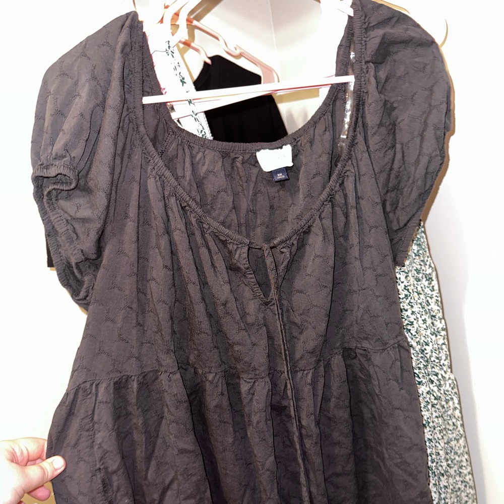 universal thread puff sleeve tie front dress